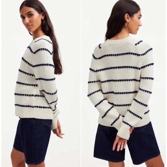 Madewell Textured Cotton Crewneck Sweater Stripe White Blue NWT S - Picture 2 of 8